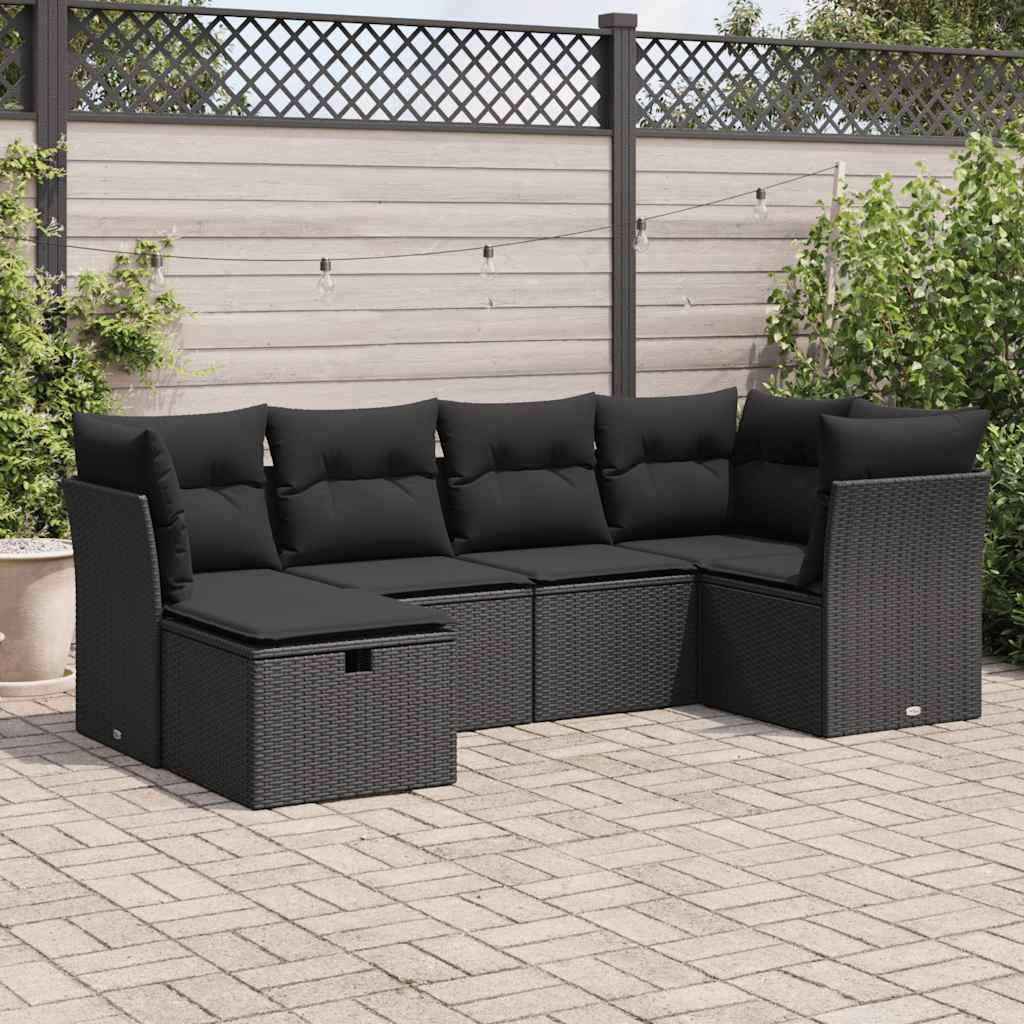 6-delige Loungeset met kussens poly rattan zwart is nu te koop bij PeponiXL, paradijselijk wonen!