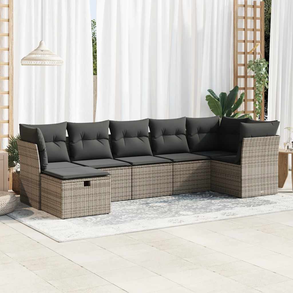 7-delige Loungeset met kussens poly rattan grijs is nu te koop bij PeponiXL, paradijselijk wonen!