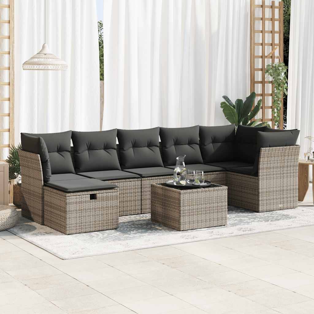 8-delige Loungeset met kussens poly rattan grijs is nu te koop bij PeponiXL, paradijselijk wonen!