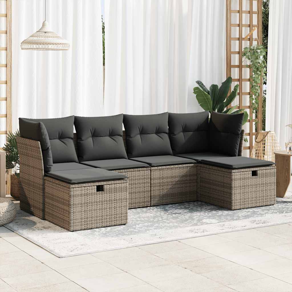 6-delige Loungeset met kussens poly rattan grijs is nu te koop bij PeponiXL, paradijselijk wonen!