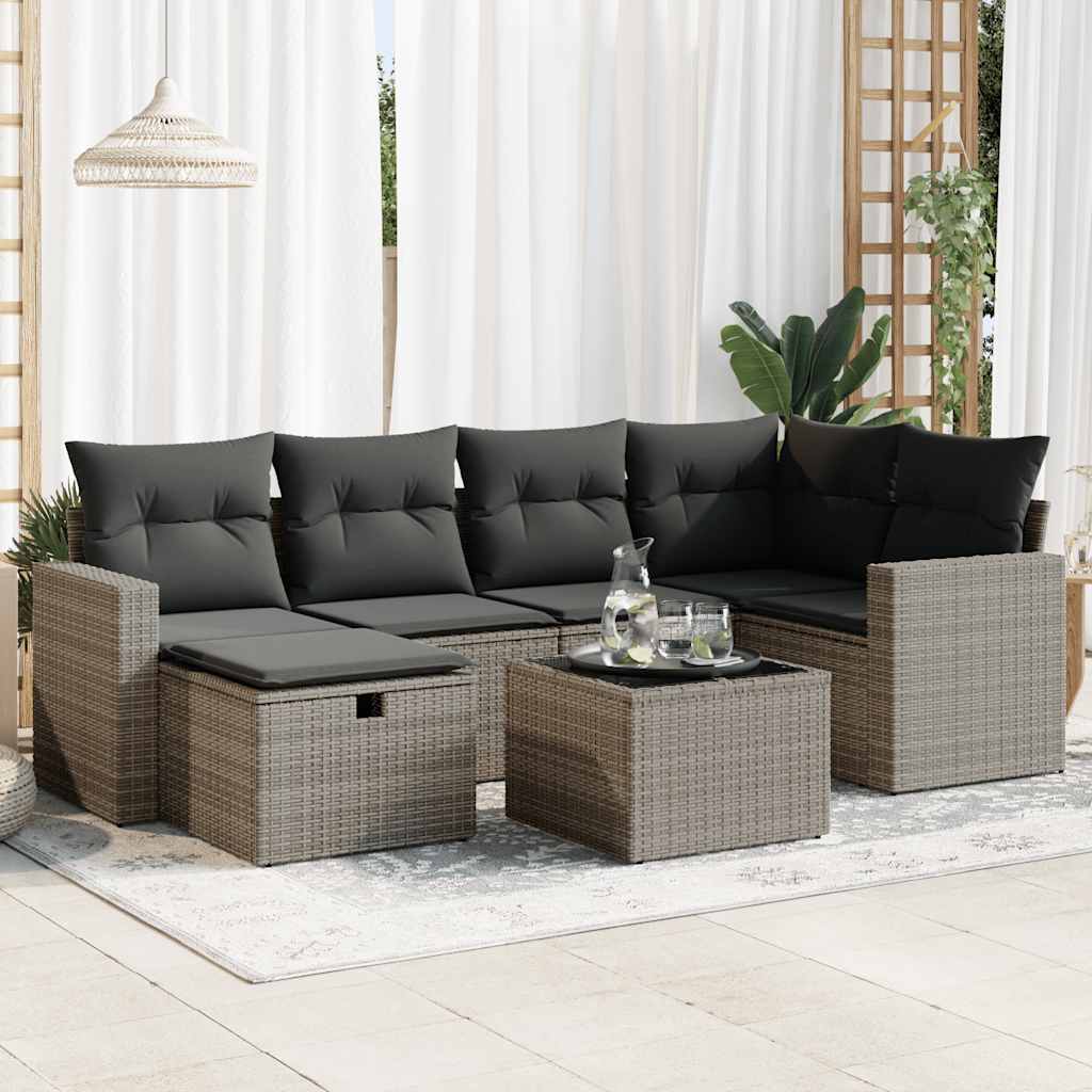 7-delige Loungeset met kussens poly rattan grijs is nu te koop bij PeponiXL, paradijselijk wonen!