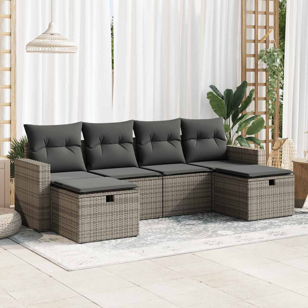 6-delige Loungeset met kussens poly rattan grijs is nu te koop bij PeponiXL, paradijselijk wonen!