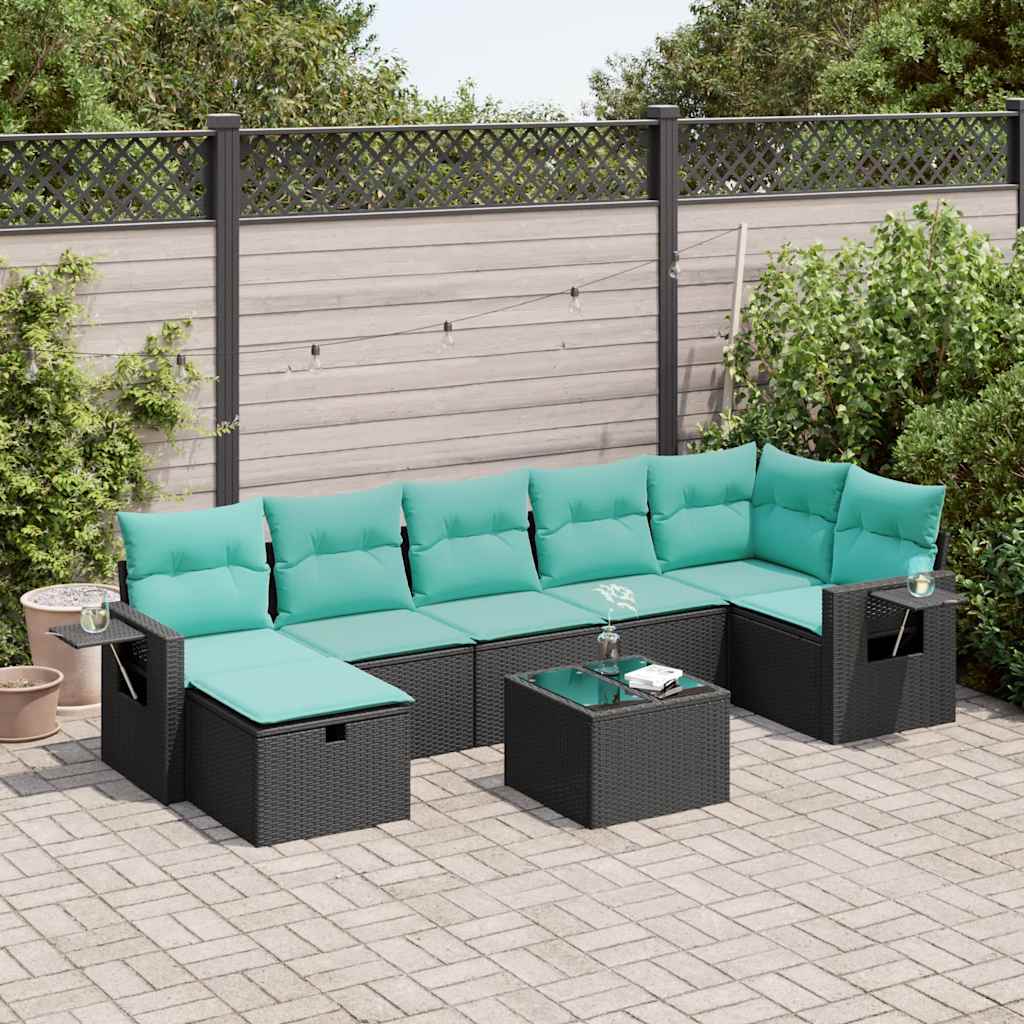 8-delige Loungeset met kussens poly rattan zwart is nu te koop bij PeponiXL, paradijselijk wonen!