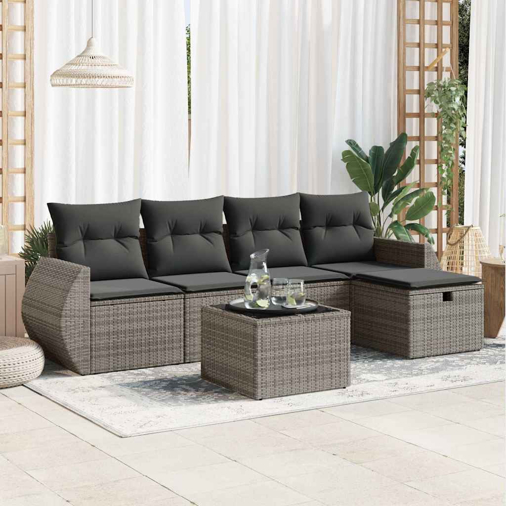 6-delige Loungeset met kussens poly rattan grijs is nu te koop bij PeponiXL, paradijselijk wonen!
