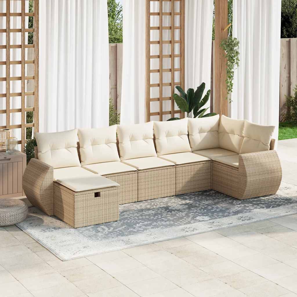 7-delige Loungeset met kussens poly rattan beige is nu te koop bij PeponiXL, paradijselijk wonen!