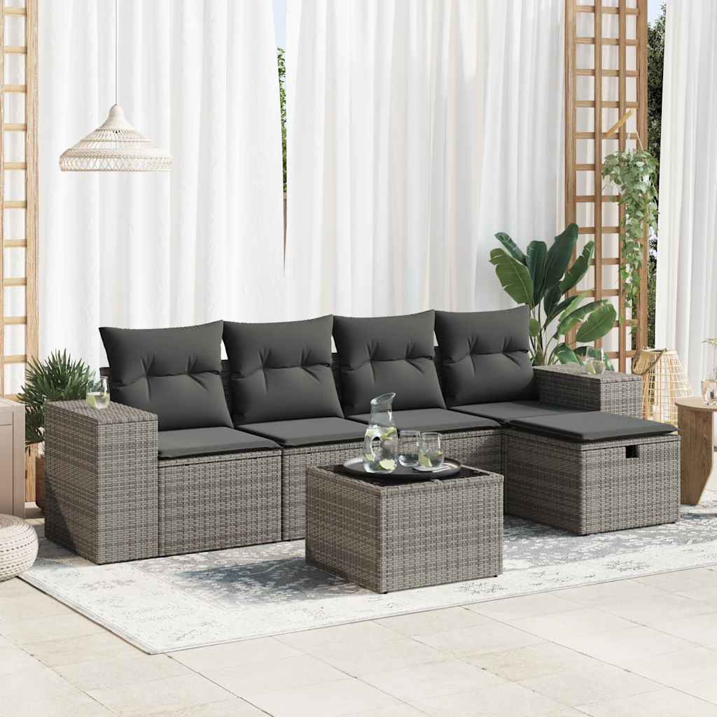 6-delige Loungeset met kussens poly rattan grijs is nu te koop bij PeponiXL, paradijselijk wonen!