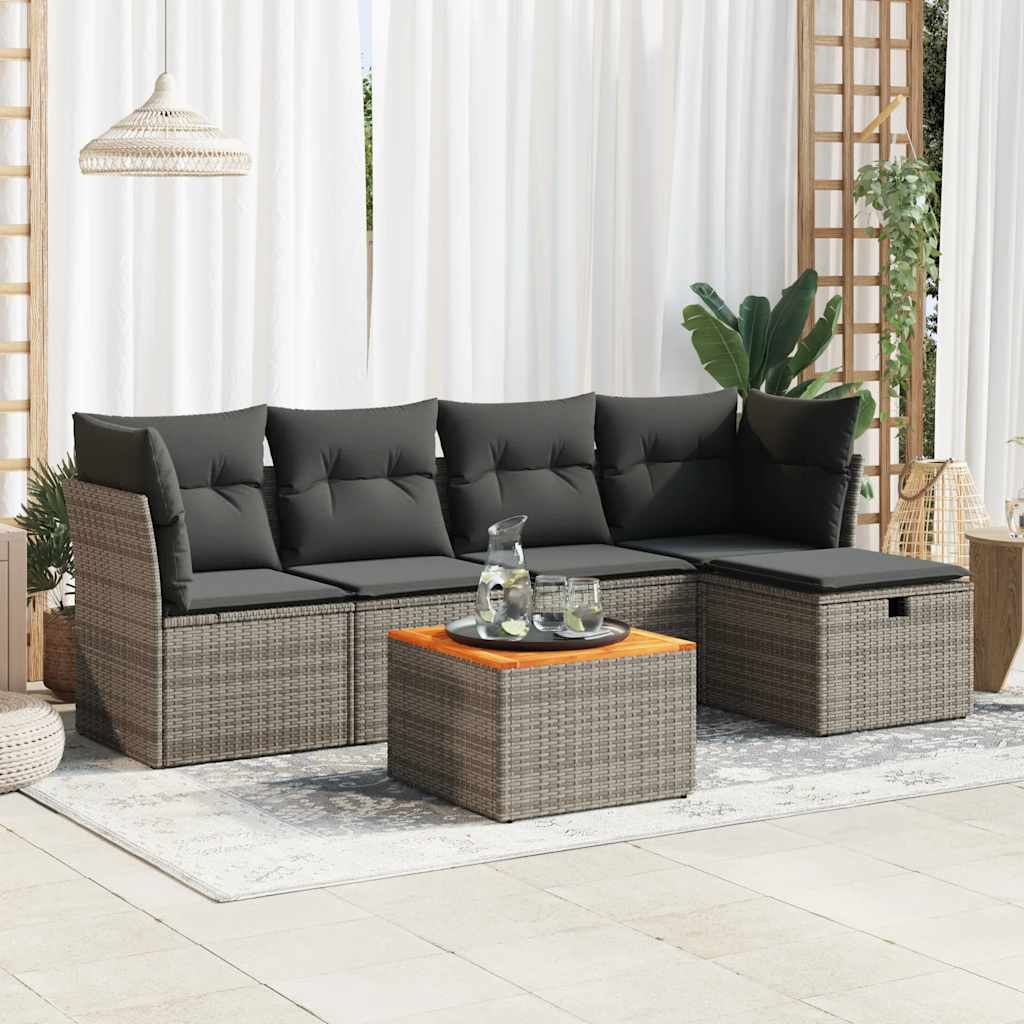 6-delige Loungeset met kussens poly rattan grijs is nu te koop bij PeponiXL, paradijselijk wonen!