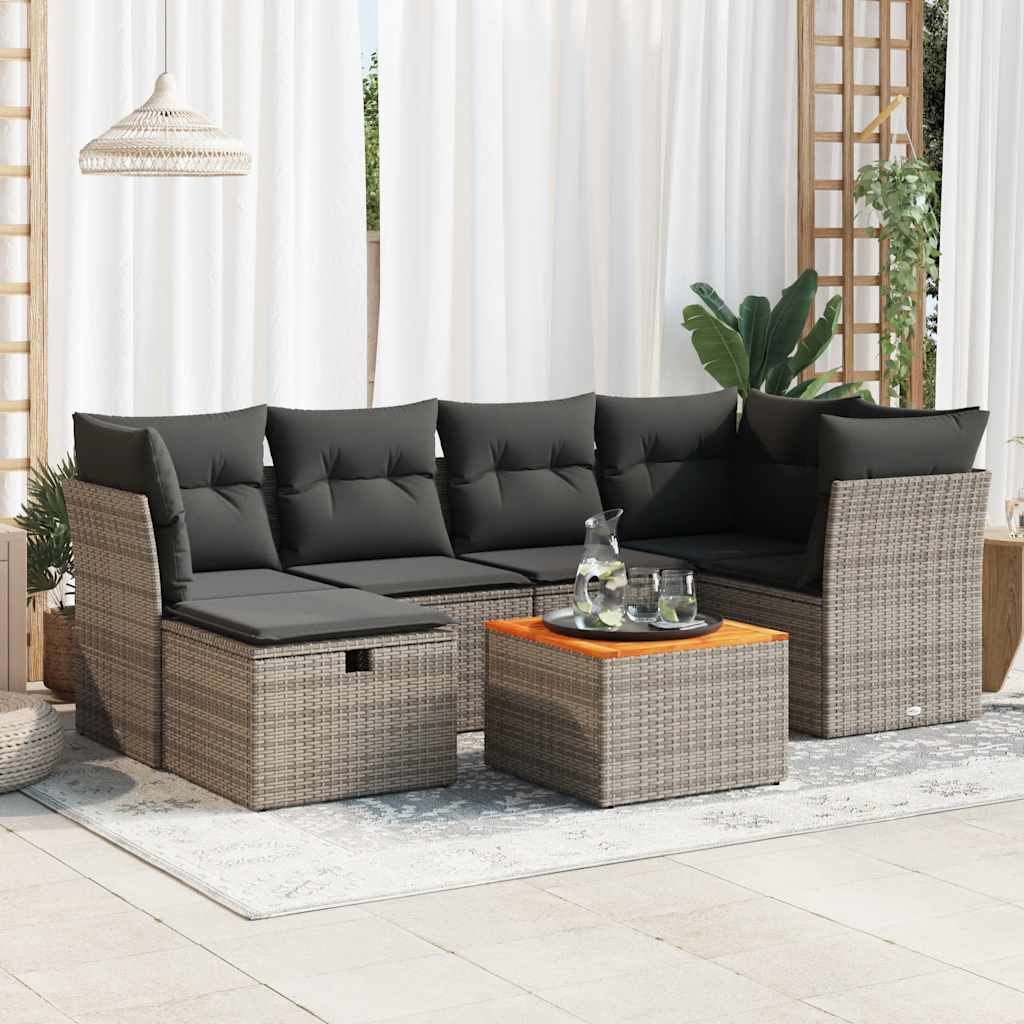 7-delige Loungeset met kussens poly rattan grijs is nu te koop bij PeponiXL, paradijselijk wonen!