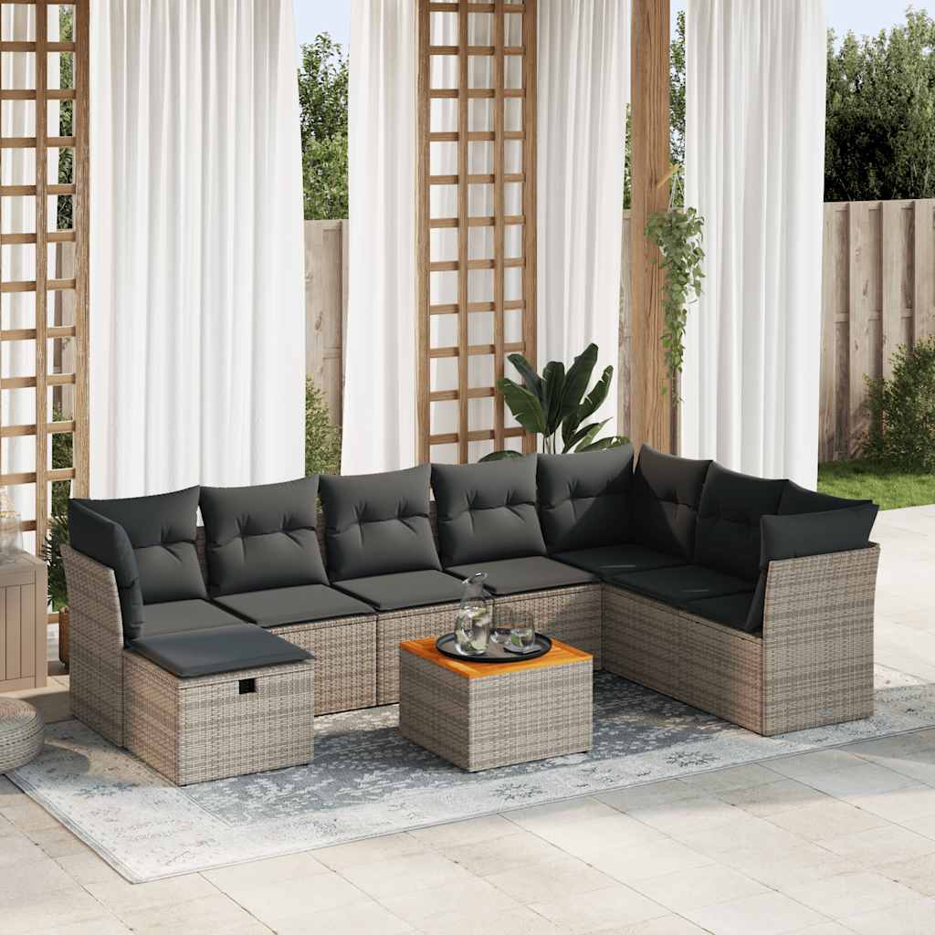 9-delige Loungeset met kussens poly rattan grijs is nu te koop bij PeponiXL, paradijselijk wonen!