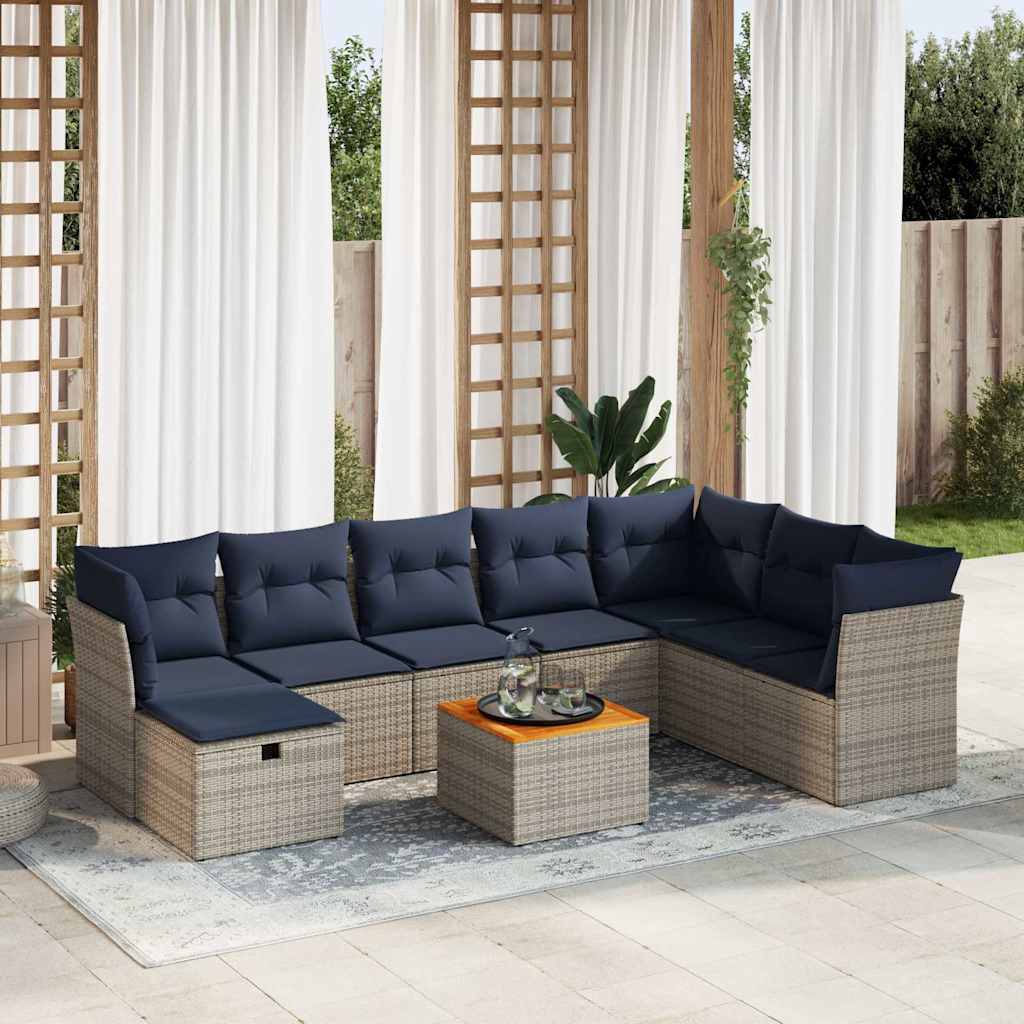 9-delige Loungeset met kussens poly rattan grijs is nu te koop bij PeponiXL, paradijselijk wonen!