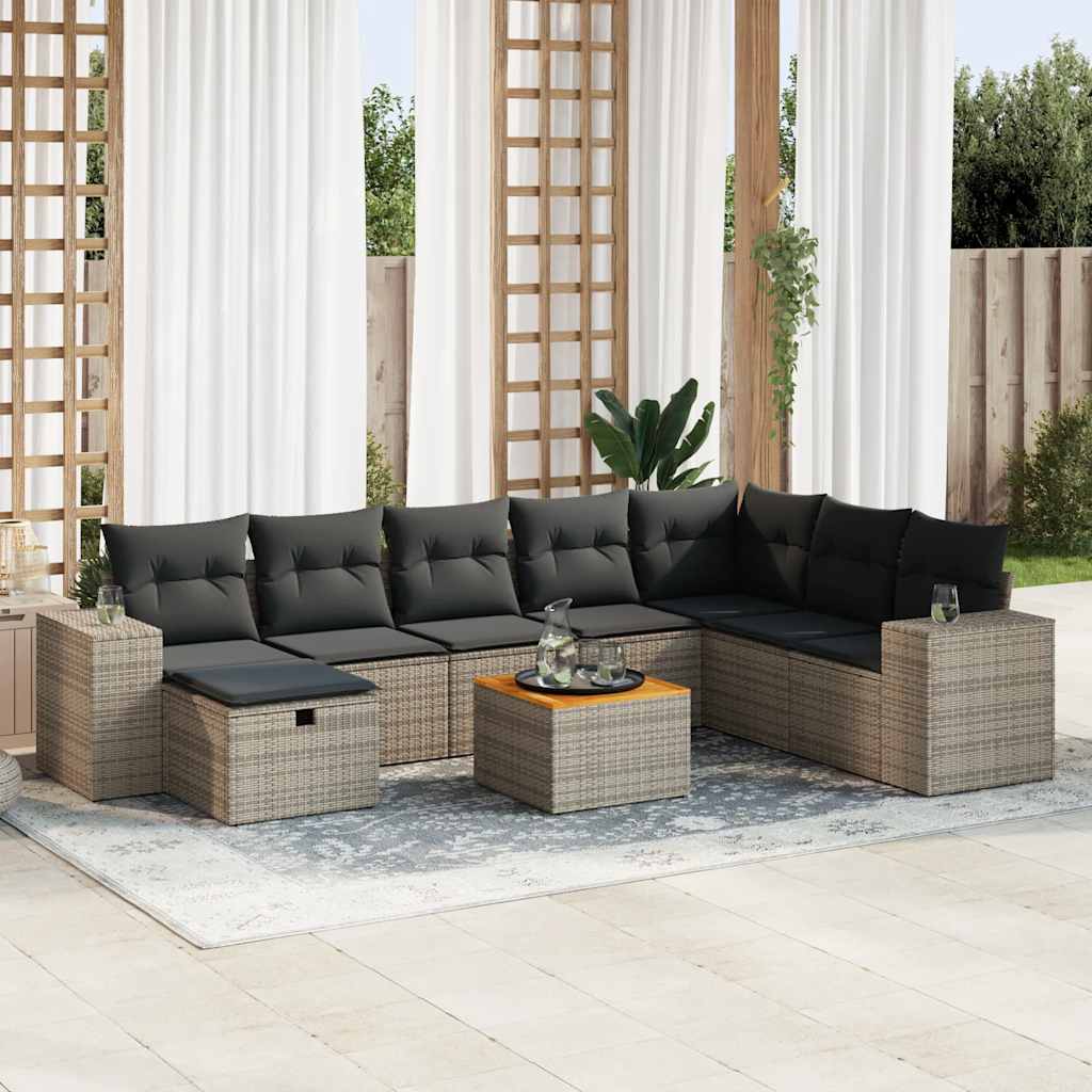 9-delige Loungeset met kussens poly rattan grijs is nu te koop bij PeponiXL, paradijselijk wonen!