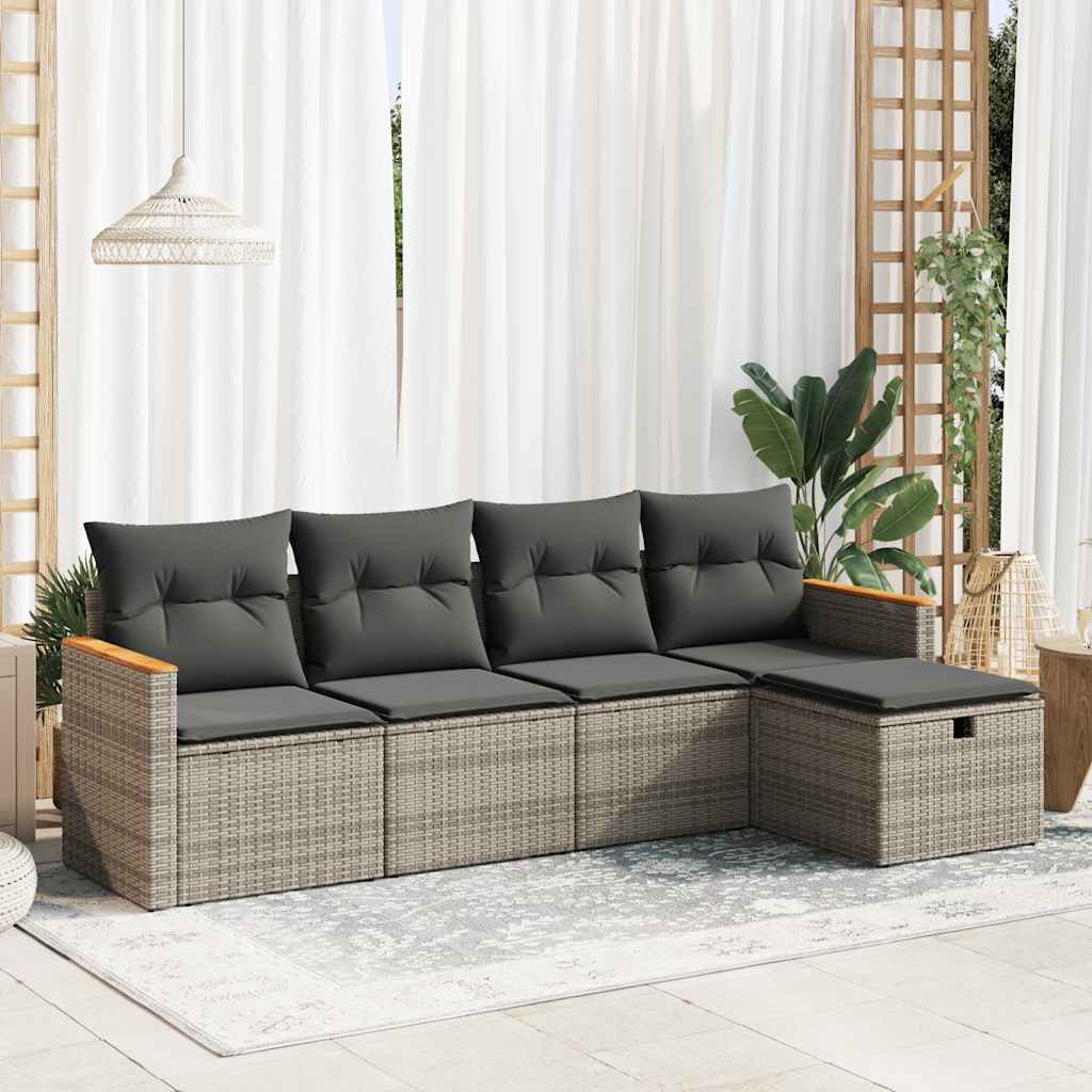 5-delige Loungeset met kussens poly rattan grijs is nu te koop bij PeponiXL, paradijselijk wonen!