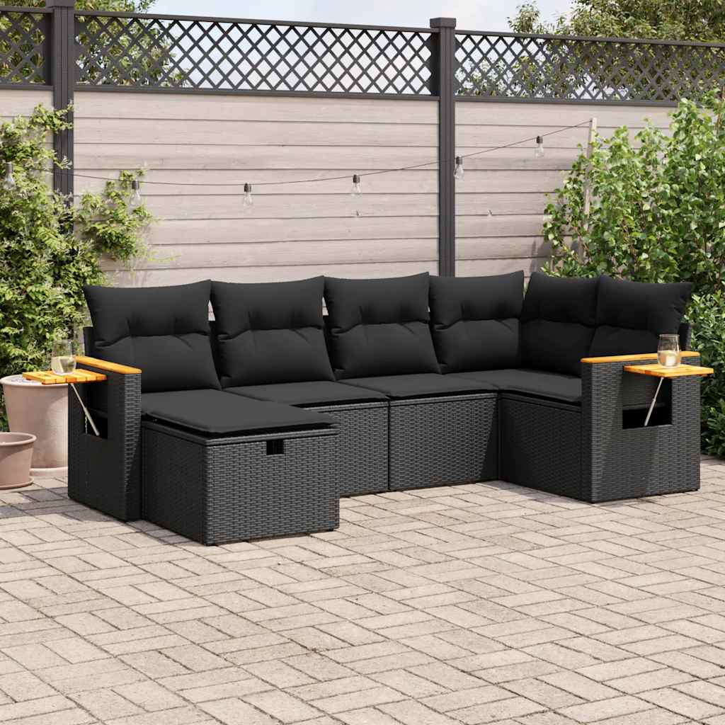 6-delige Loungeset met kussens poly rattan zwart is nu te koop bij PeponiXL, paradijselijk wonen!