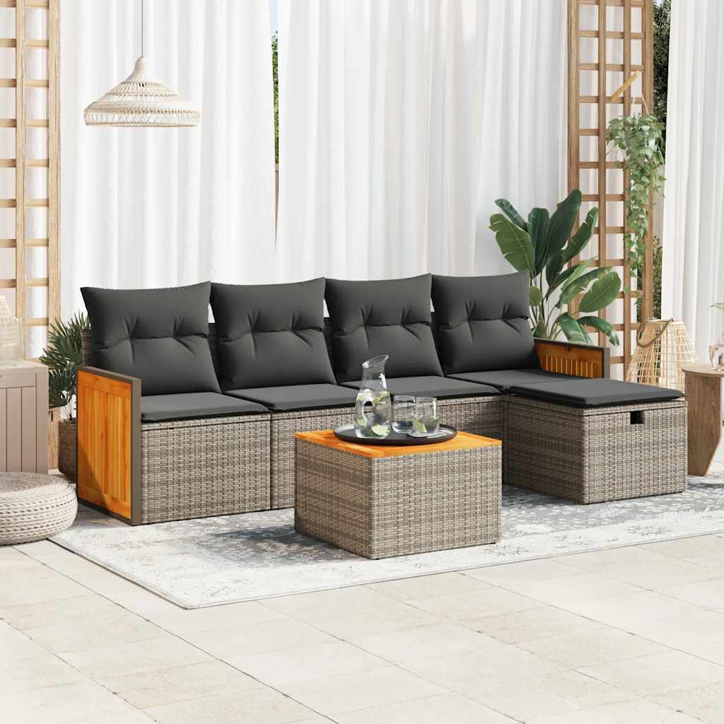 6-delige Loungeset met kussens poly rattan grijs is nu te koop bij PeponiXL, paradijselijk wonen!