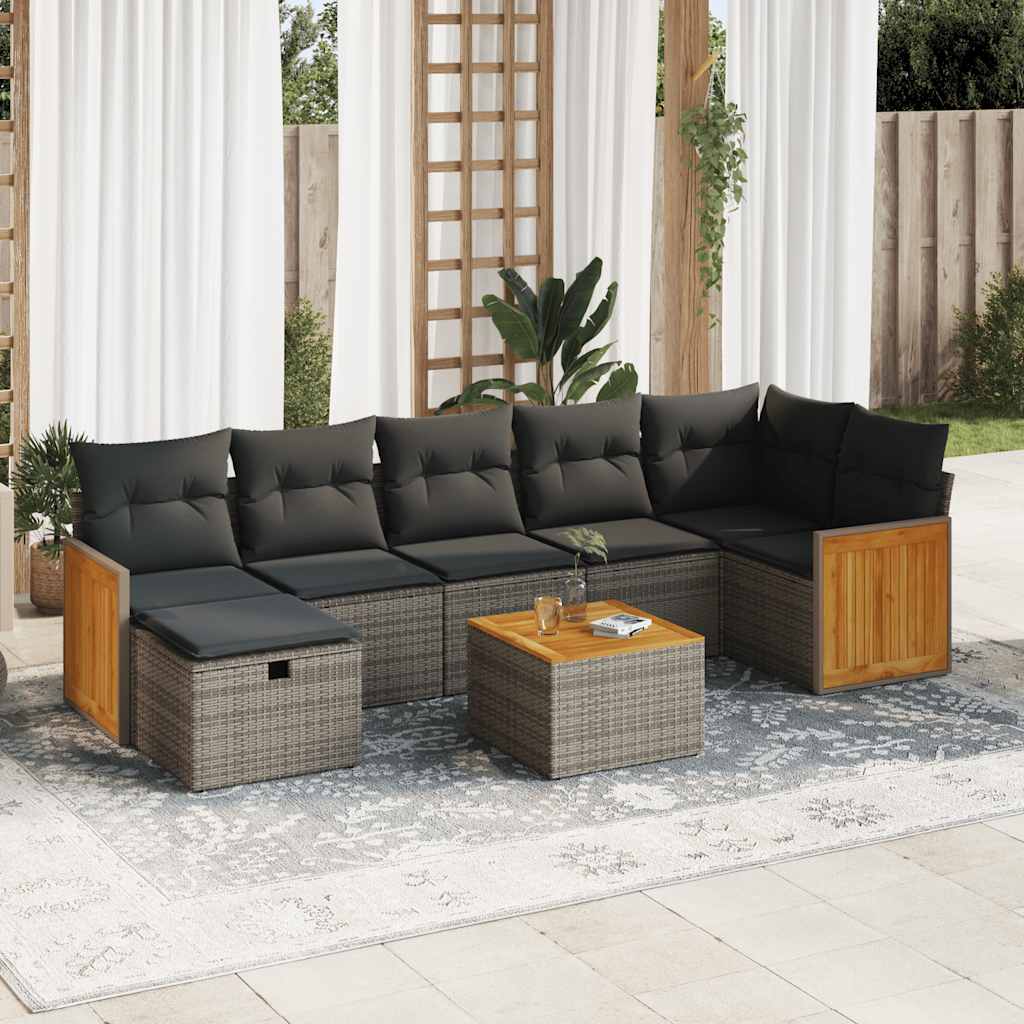 8-delige Loungeset met kussens poly rattan grijs is nu te koop bij PeponiXL, paradijselijk wonen!