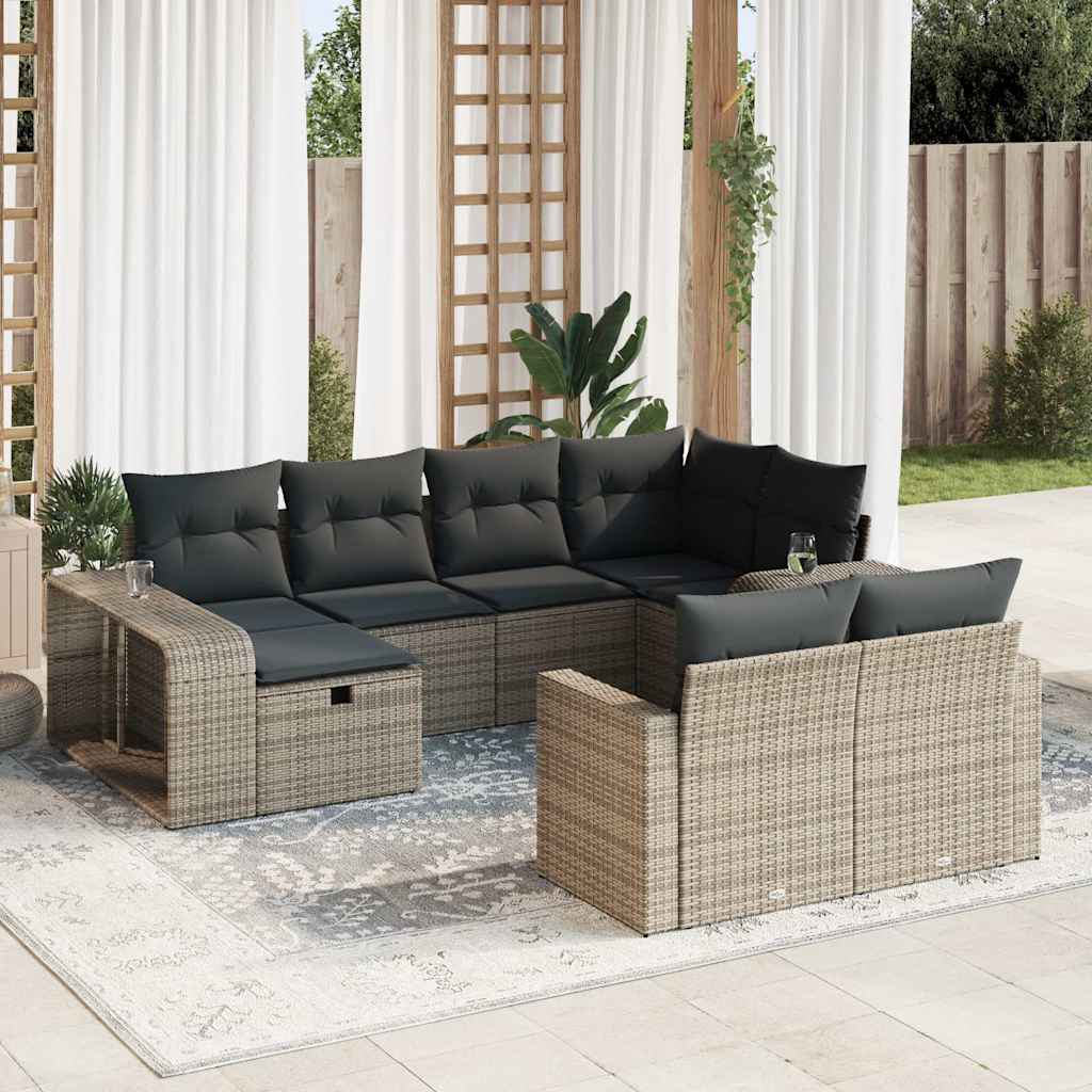 10-delige Loungeset met kussens poly rattan grijs is nu te koop bij PeponiXL, paradijselijk wonen!