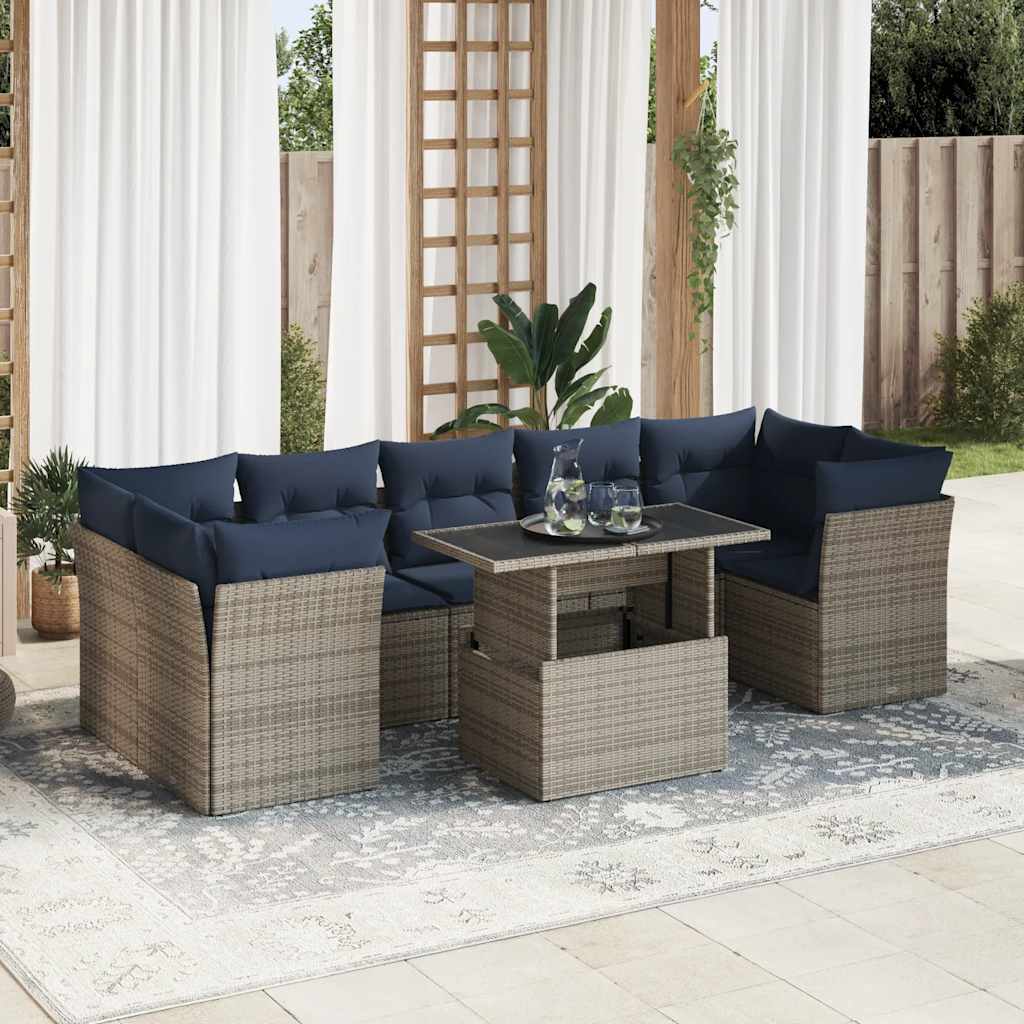 8-delige Loungeset met kussens poly rattan acacia grijs is nu te koop bij PeponiXL, paradijselijk wonen!