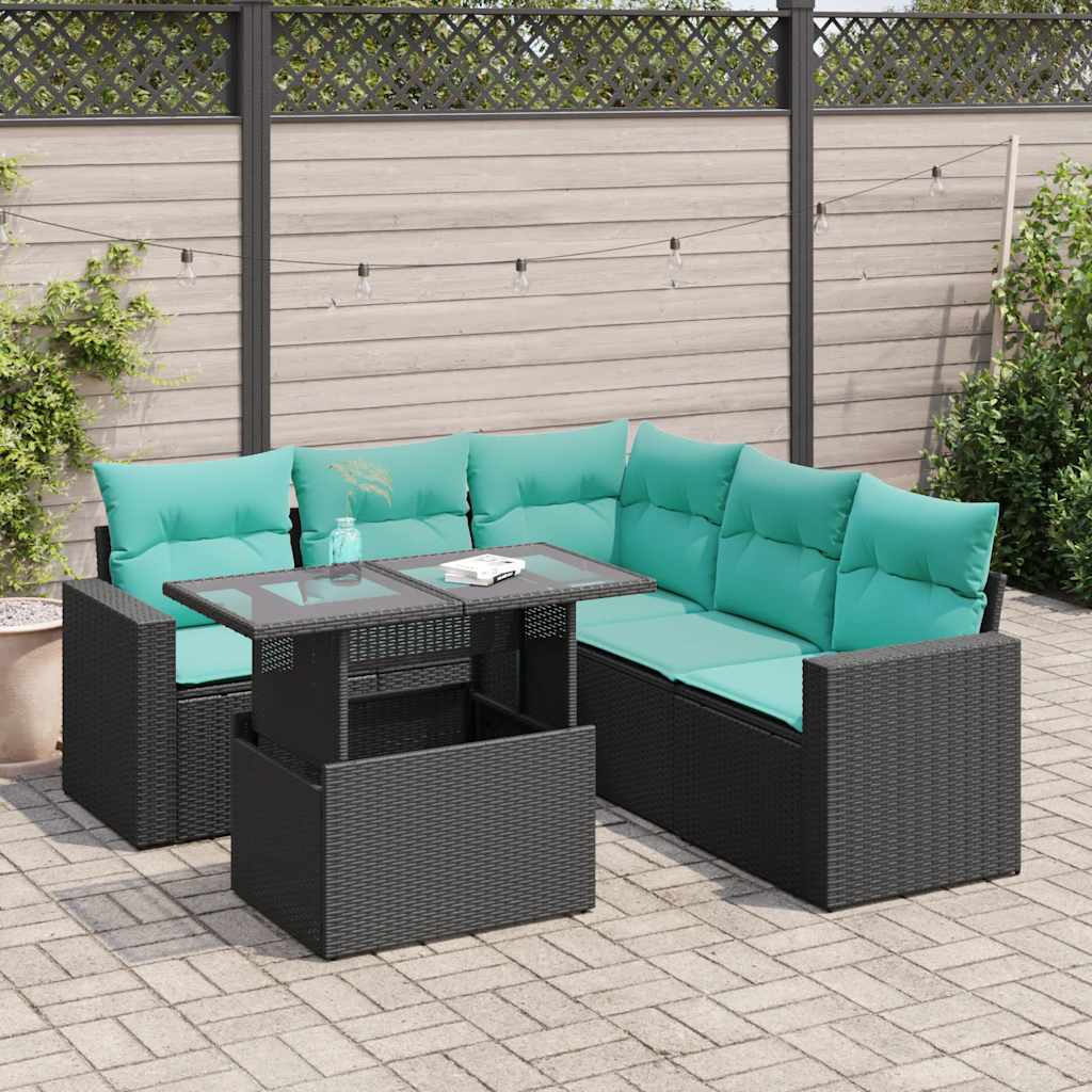 6-delige Loungeset met kussens poly rattan acacia zwart is nu te koop bij PeponiXL, paradijselijk wonen!