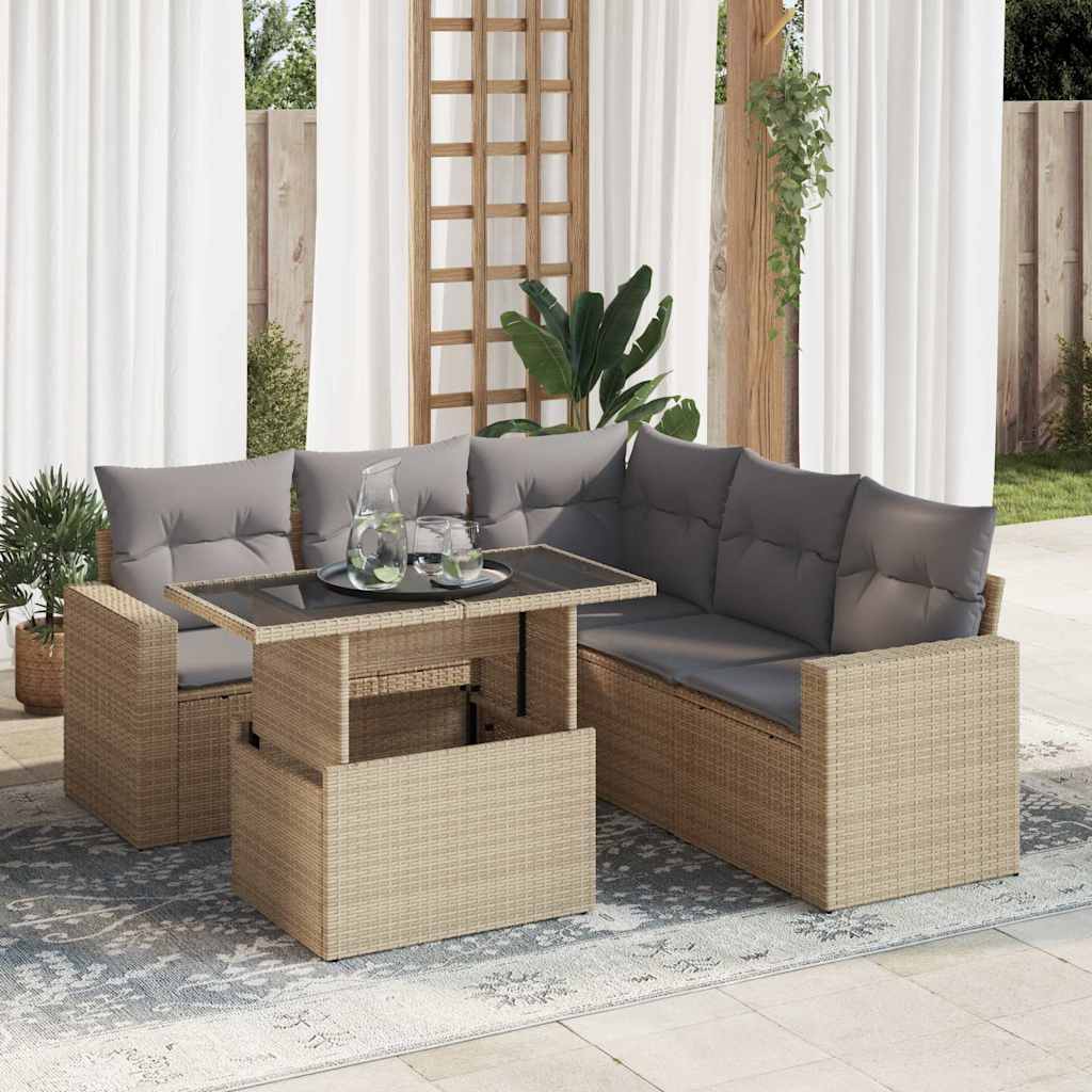 6-delige Loungeset met kussens poly rattan beige is nu te koop bij PeponiXL, paradijselijk wonen!