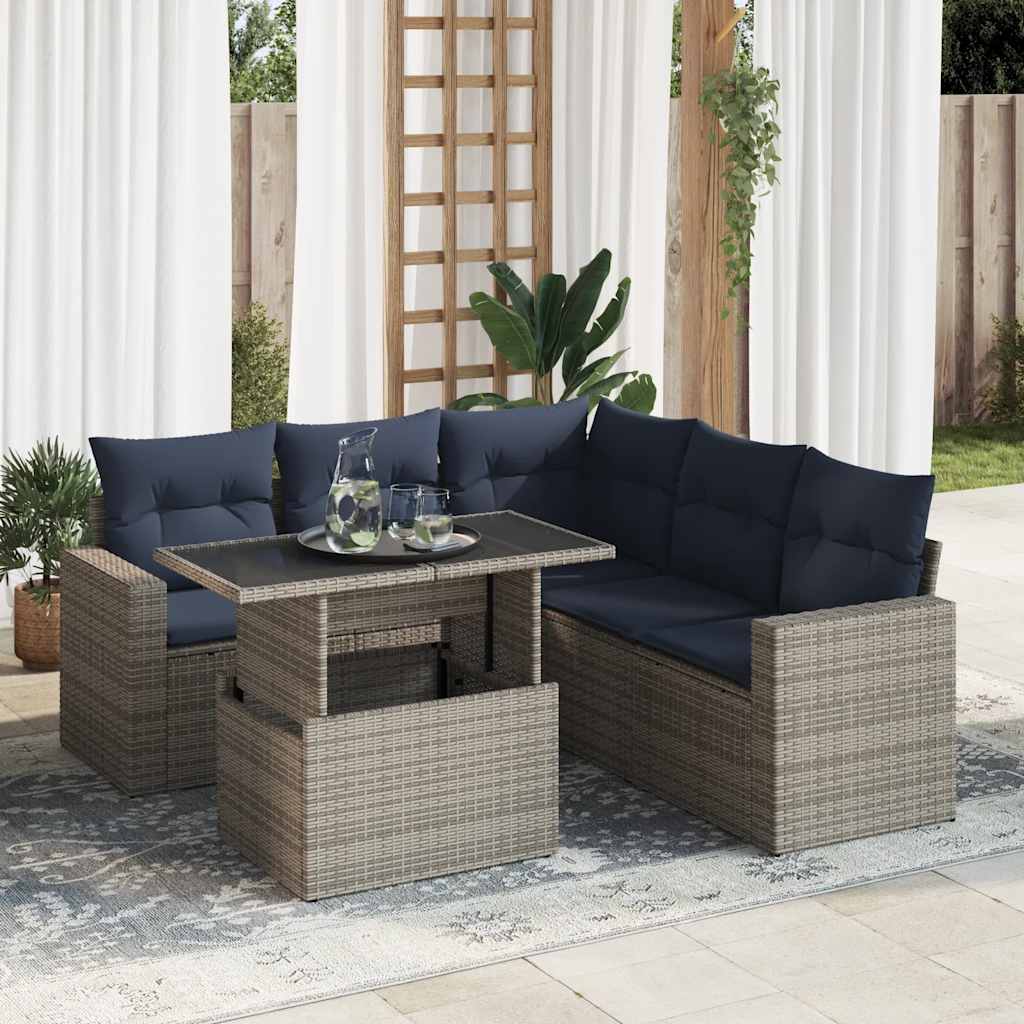 6-delige Loungeset met kussens poly rattan acacia grijs is nu te koop bij PeponiXL, paradijselijk wonen!