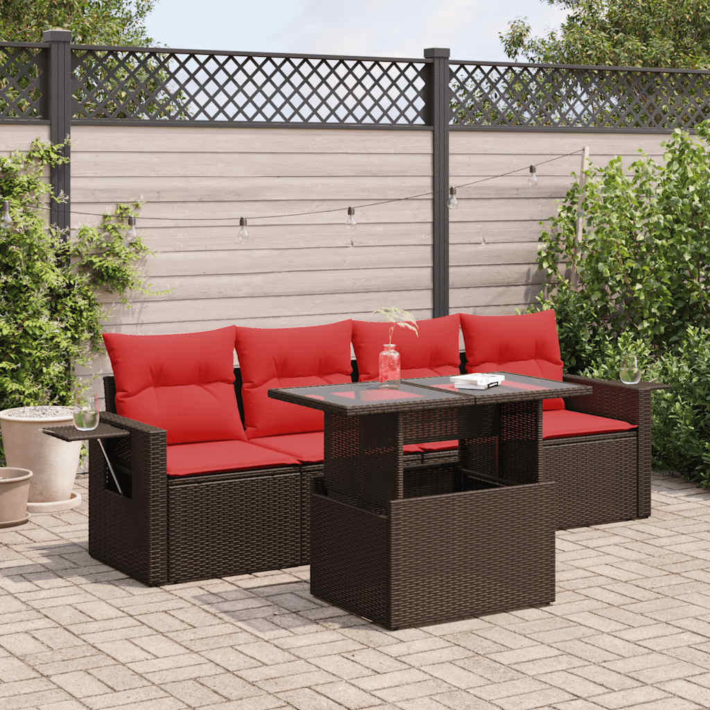 5-delige Loungeset met kussens poly rattan acacia bruin is nu te koop bij PeponiXL, paradijselijk wonen!