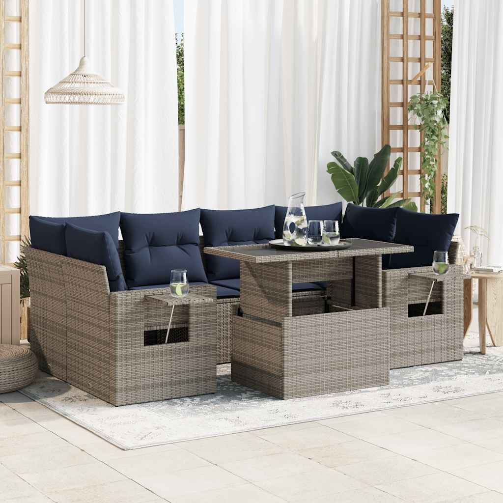 7-delige Loungeset met kussens poly rattan grijs is nu te koop bij PeponiXL, paradijselijk wonen!