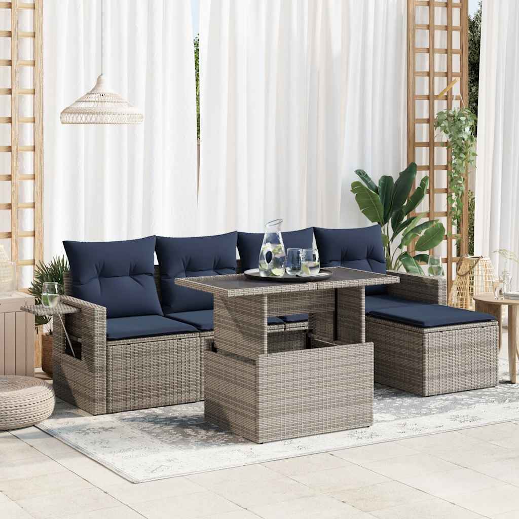 6-delige Loungeset met kussens poly rattan acacia grijs is nu te koop bij PeponiXL, paradijselijk wonen!