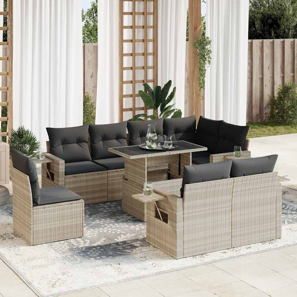 9-delige Loungeset met kussens poly rattan lichtgrijs is nu te koop bij PeponiXL, paradijselijk wonen!