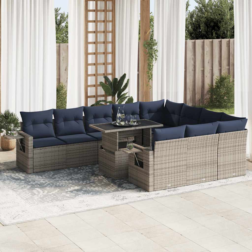 11-delige Loungeset met kussens poly rattan acacia grijs is nu te koop bij PeponiXL, paradijselijk wonen!