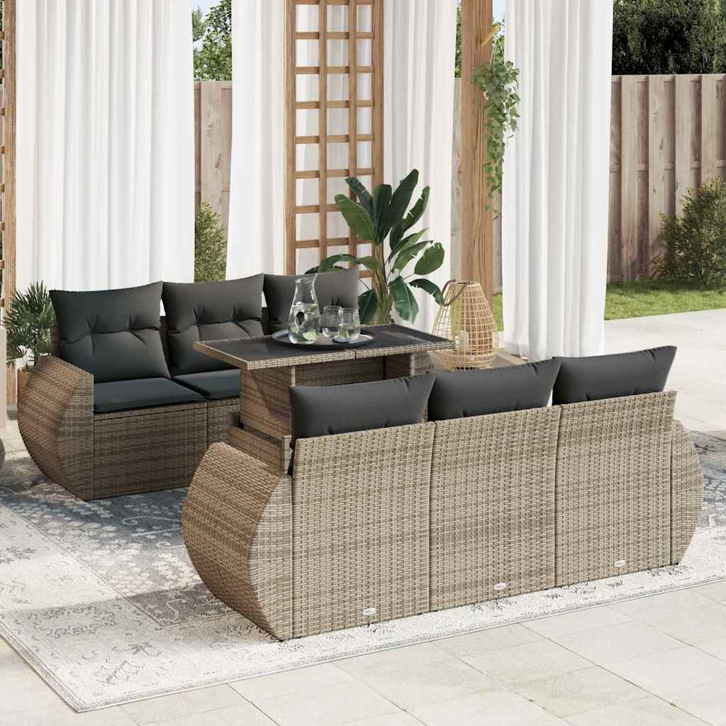 7-delige Loungeset met kussens poly rattan grijs is nu te koop bij PeponiXL, paradijselijk wonen!