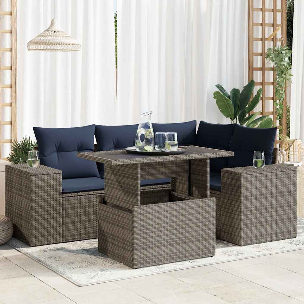 5-delige Loungeset met kussens poly rattan grijs is nu te koop bij PeponiXL, paradijselijk wonen!