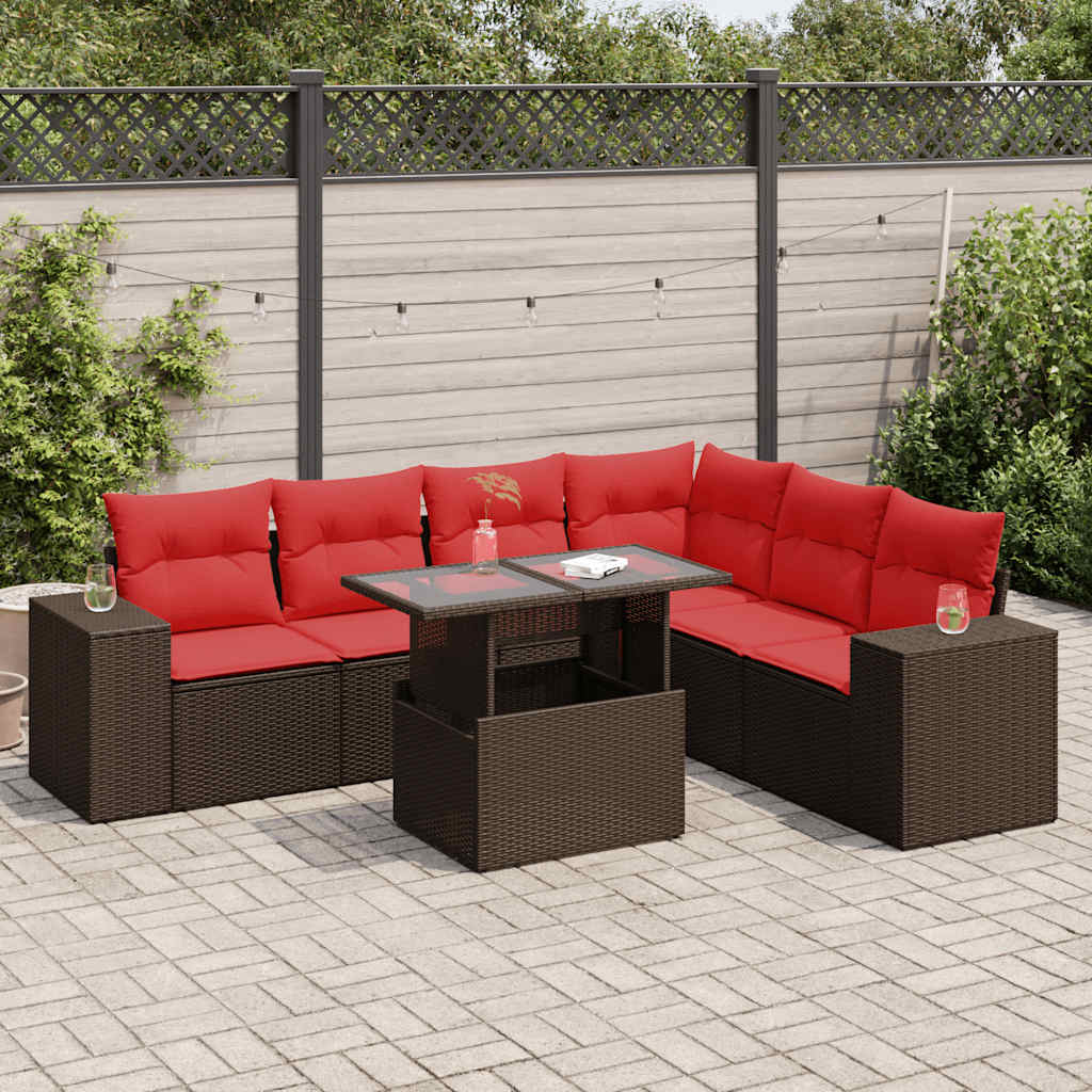 7-delige Loungeset met kussens poly rattan acacia bruin is nu te koop bij PeponiXL, paradijselijk wonen!