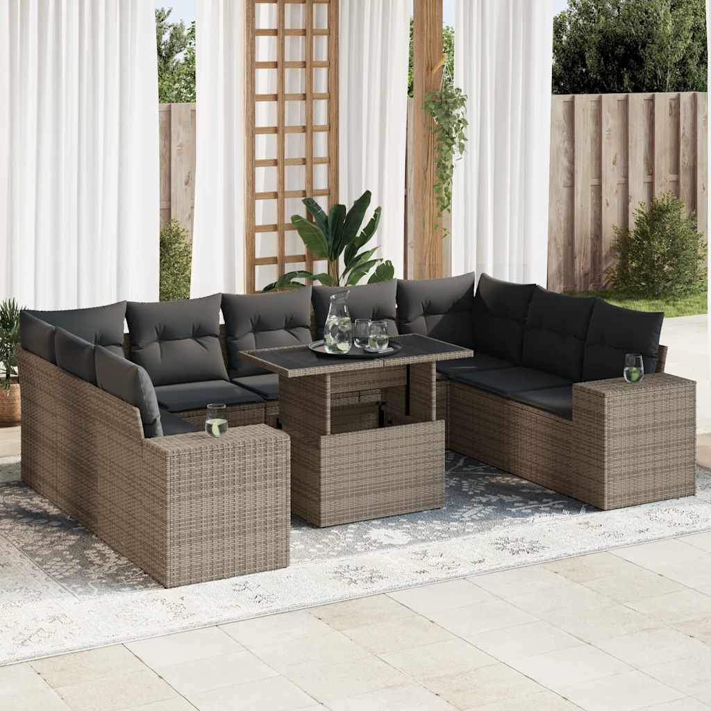 10-delige Loungeset met kussens poly rattan grijs is nu te koop bij PeponiXL, paradijselijk wonen!