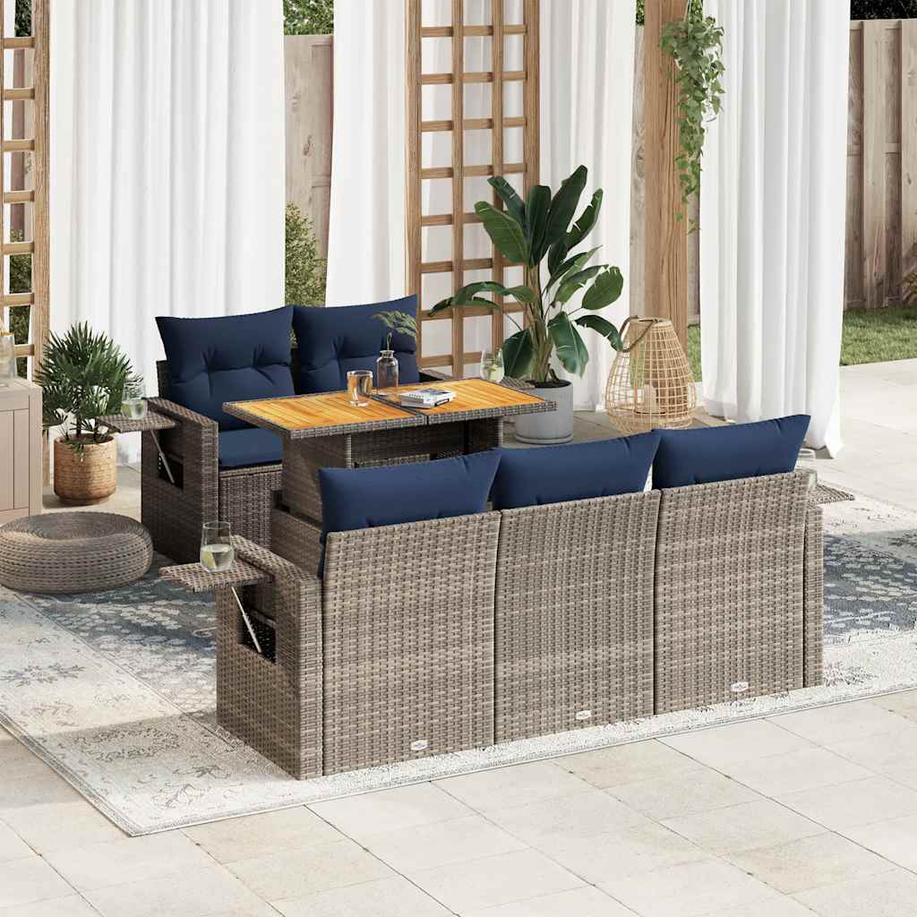 6-delige Loungeset met kussens poly rattan grijs is nu te koop bij PeponiXL, paradijselijk wonen!