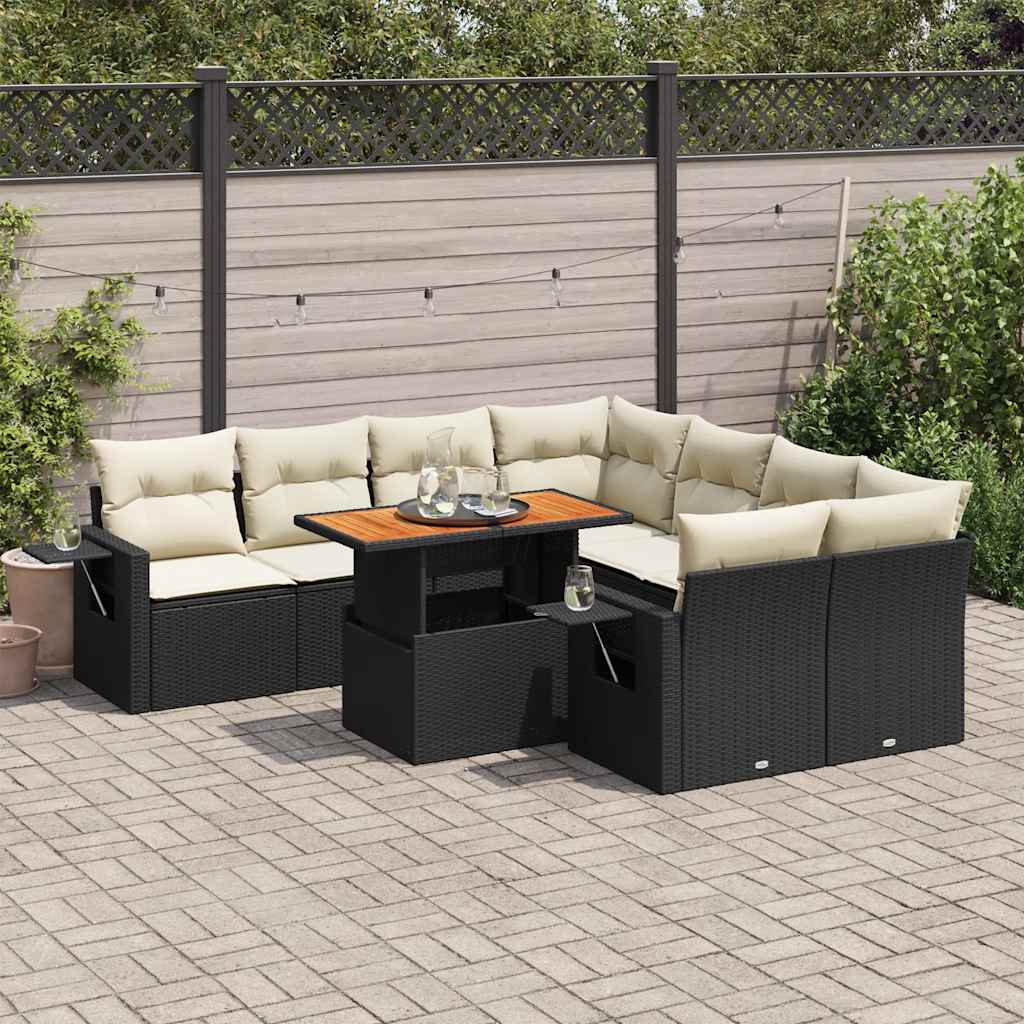 9-delige Loungeset met kussens poly rattan zwart is nu te koop bij PeponiXL, paradijselijk wonen!