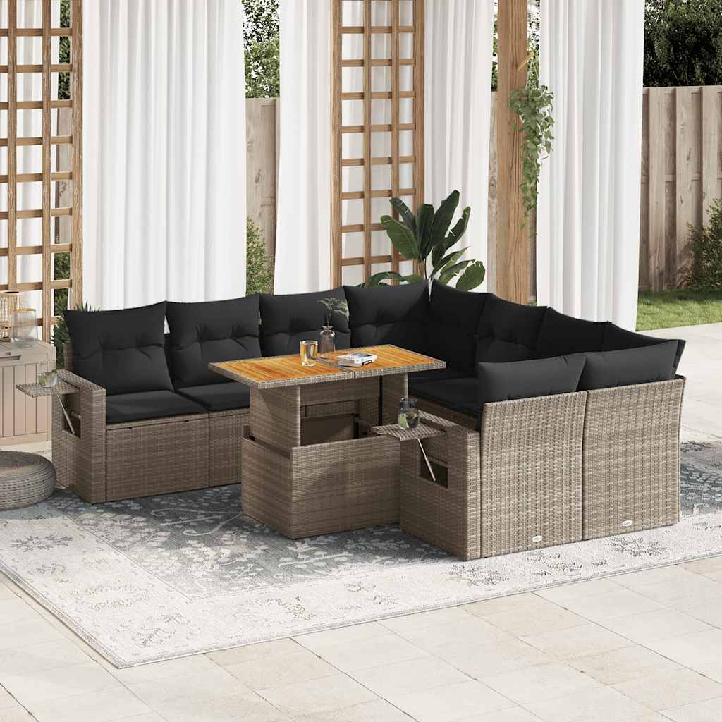 9-delige Loungeset met kussens poly rattan grijs is nu te koop bij PeponiXL, paradijselijk wonen!