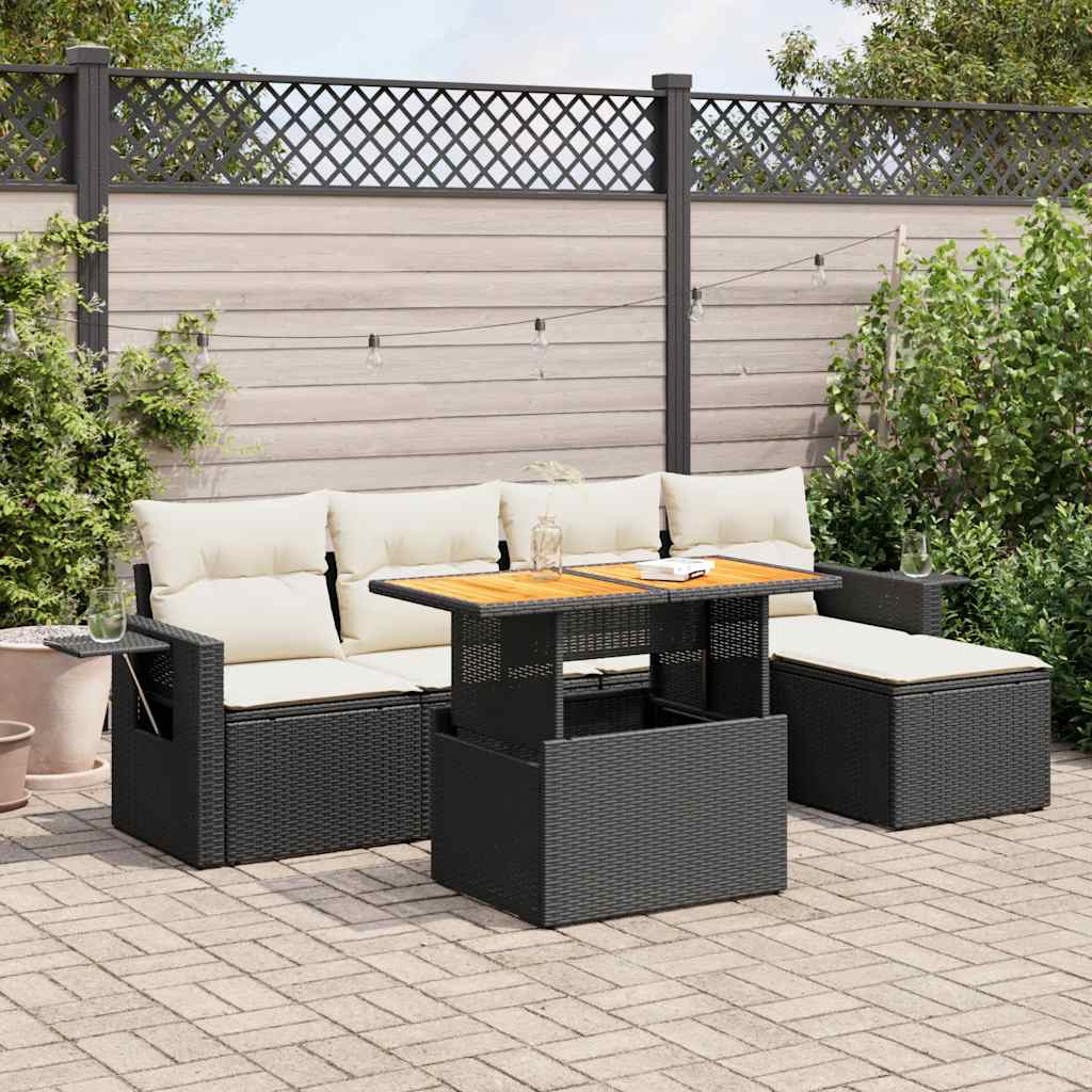6-delige Loungeset met kussens poly rattan zwart is nu te koop bij PeponiXL, paradijselijk wonen!