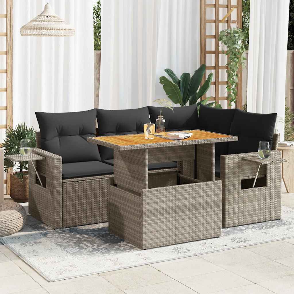 5-delige Loungeset met kussens poly rattan grijs is nu te koop bij PeponiXL, paradijselijk wonen!