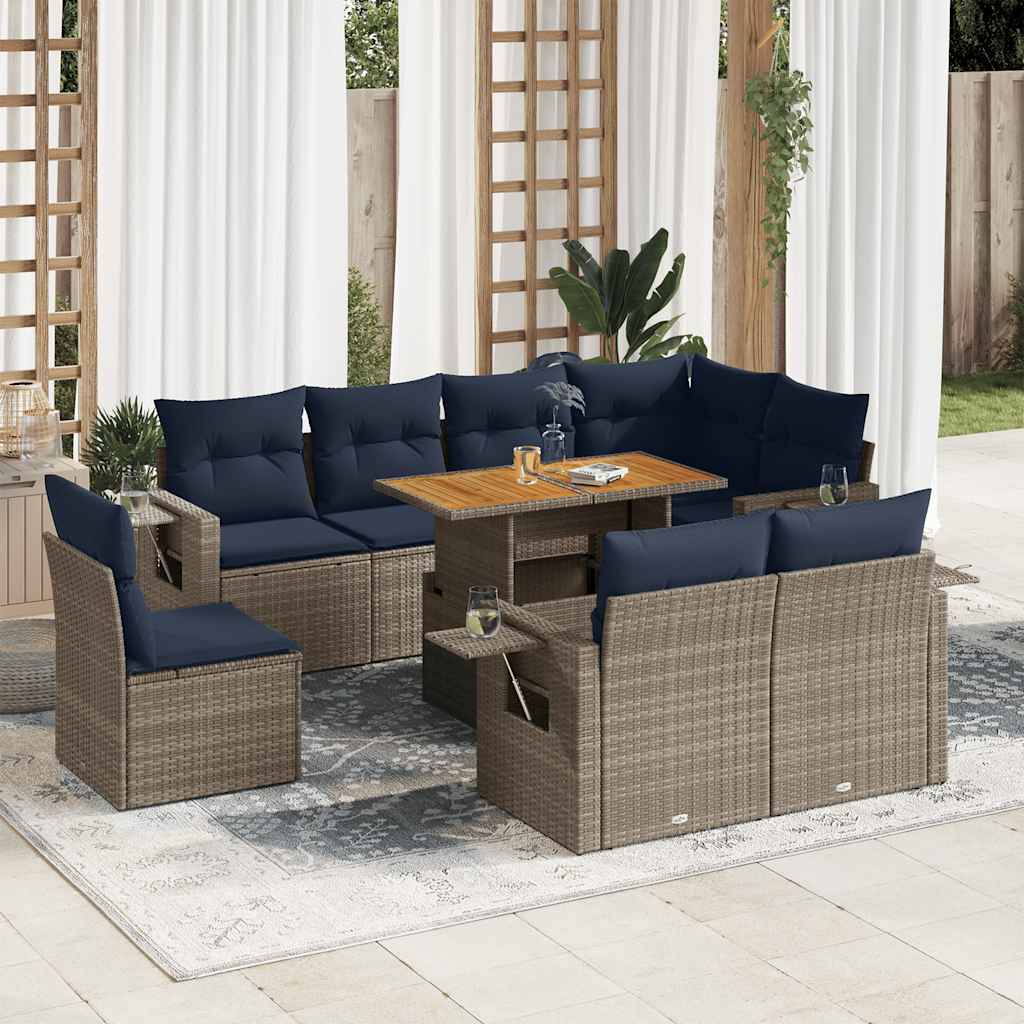 9-delige Loungeset met kussens poly rattan grijs is nu te koop bij PeponiXL, paradijselijk wonen!