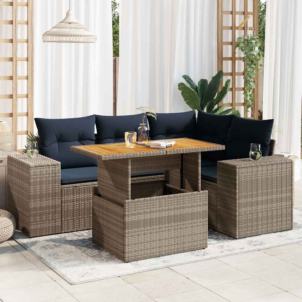 5-delige Loungeset met kussens poly rattan grijs is nu te koop bij PeponiXL, paradijselijk wonen!