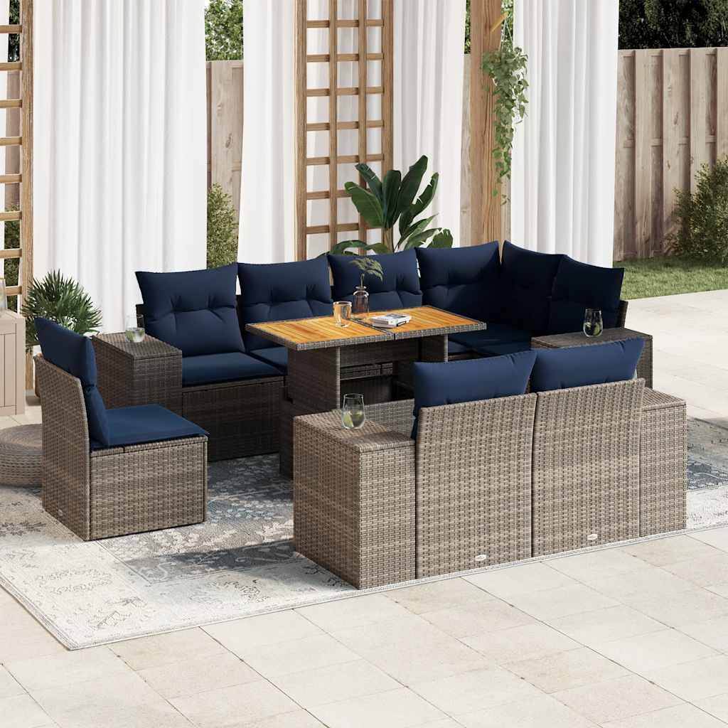 9-delige Loungeset met kussens poly rattan grijs is nu te koop bij PeponiXL, paradijselijk wonen!