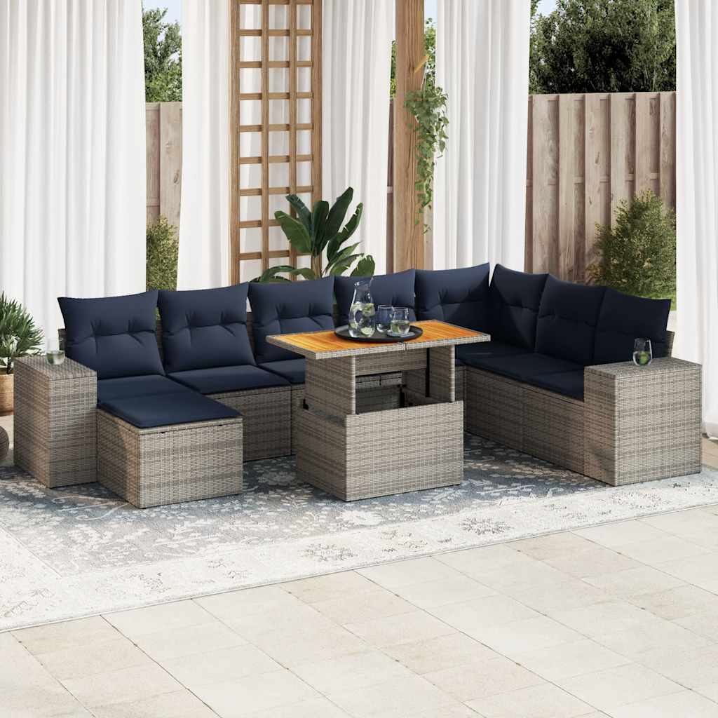 9-delige Loungeset met kussens poly rattan grijs is nu te koop bij PeponiXL, paradijselijk wonen!