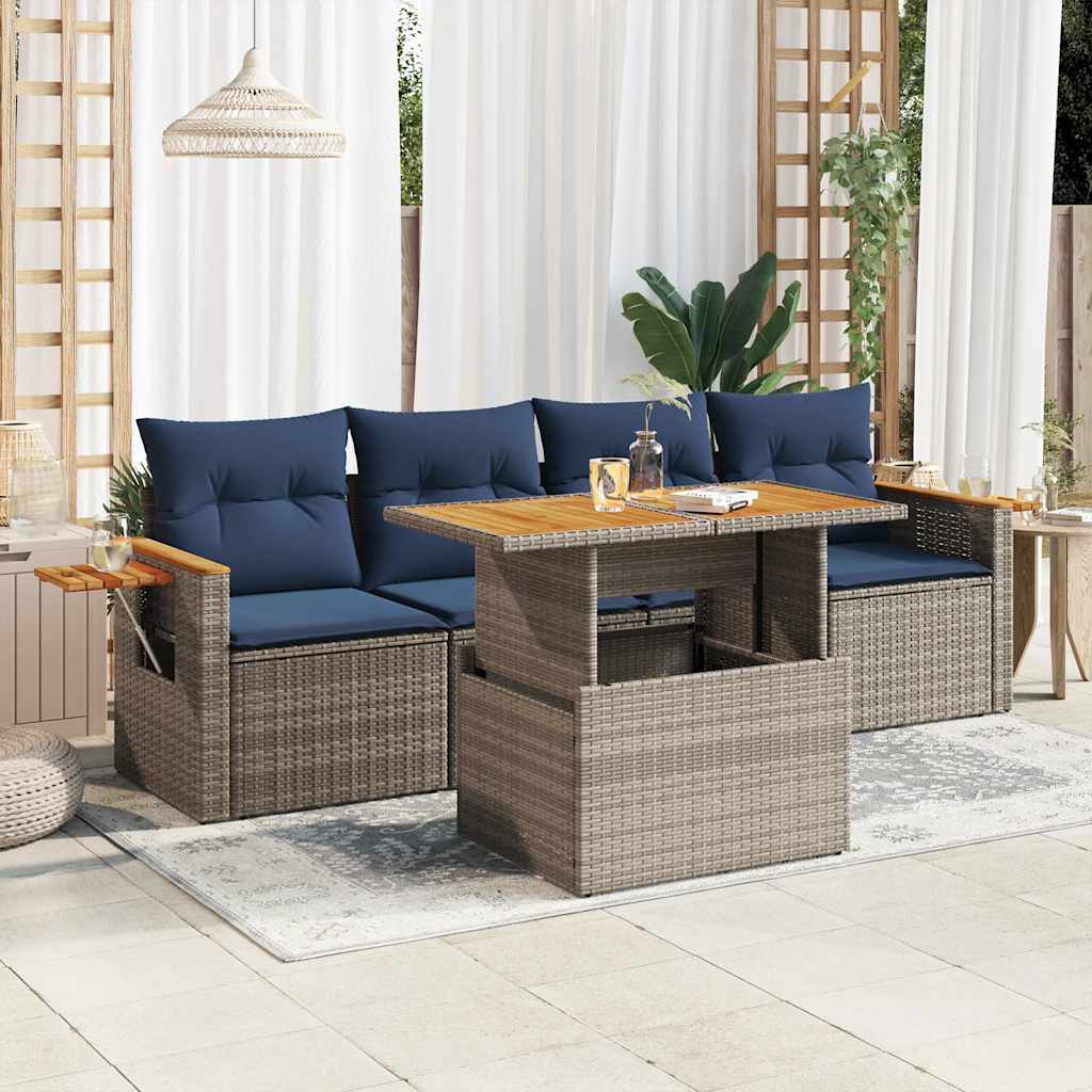 5-delige Loungeset met kussens poly rattan grijs is nu te koop bij PeponiXL, paradijselijk wonen!