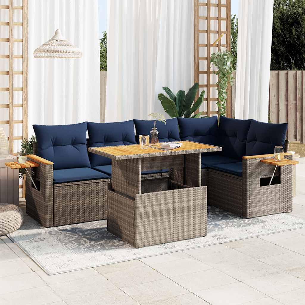 6-delige Loungeset met kussens poly rattan acacia grijs is nu te koop bij PeponiXL, paradijselijk wonen!