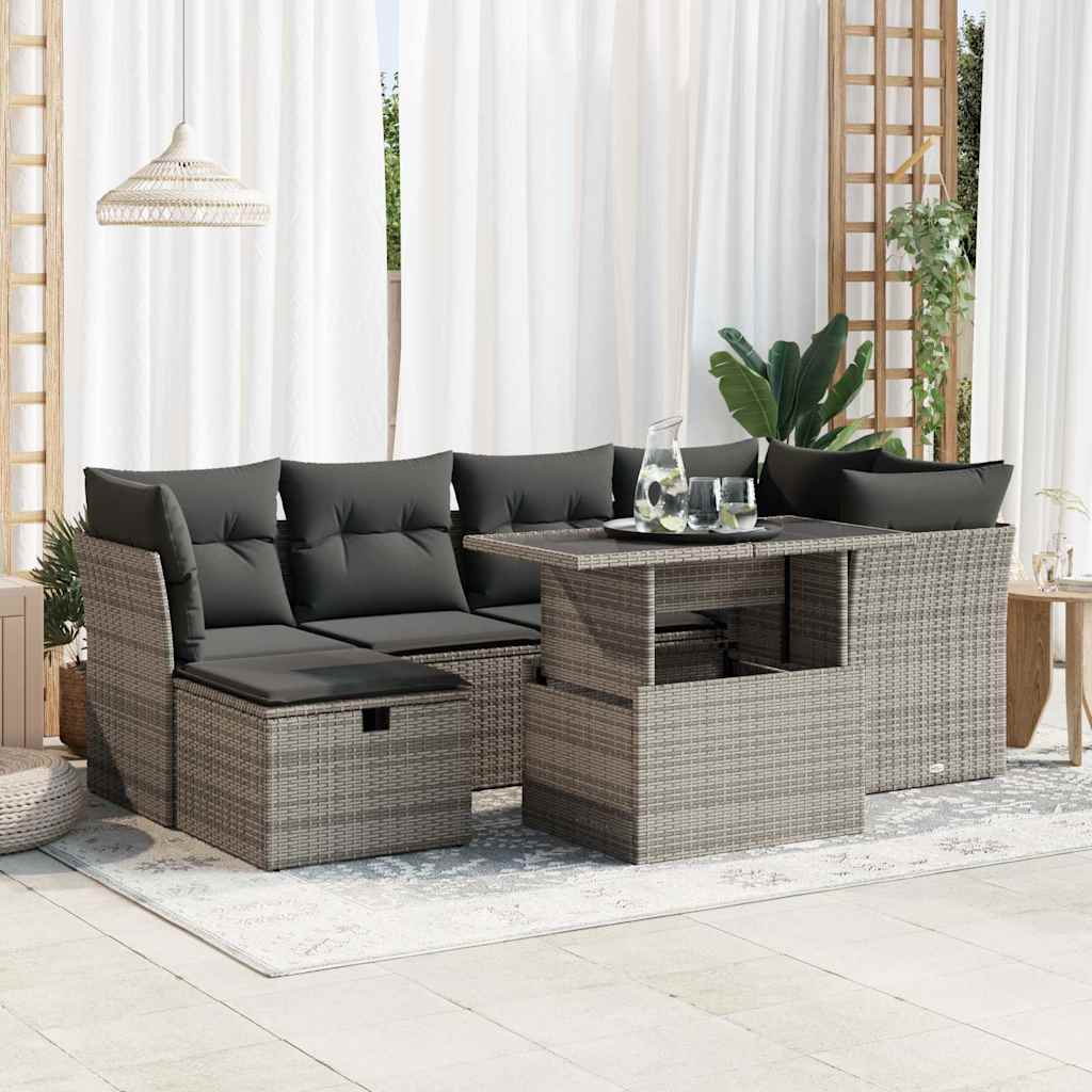 7-delige Loungeset met kussens poly rattan grijs is nu te koop bij PeponiXL, paradijselijk wonen!