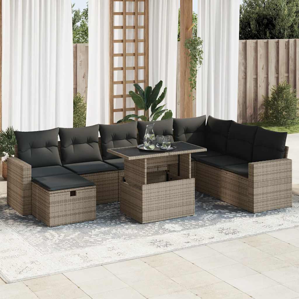 9-delige Loungeset met kussens poly rattan grijs is nu te koop bij PeponiXL, paradijselijk wonen!
