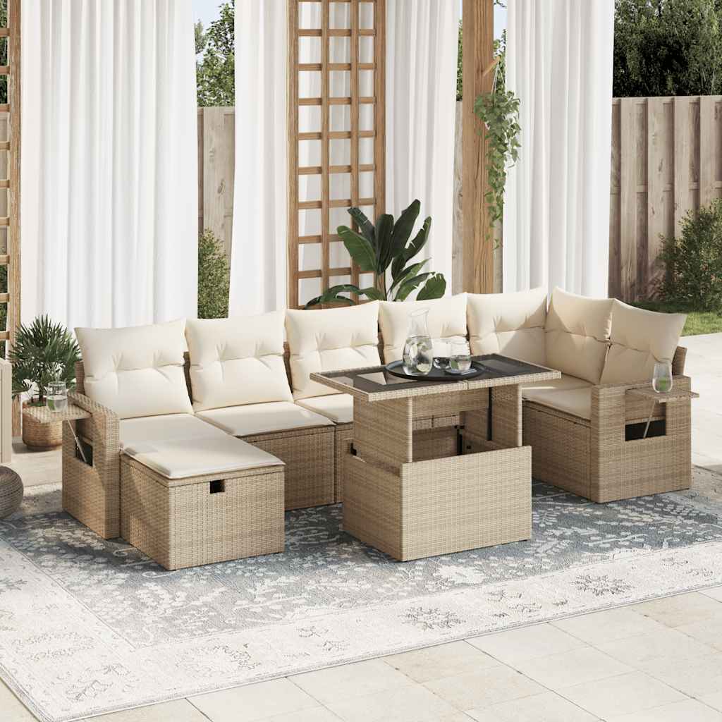 8-delige Loungeset met kussens poly rattan beige is nu te koop bij PeponiXL, paradijselijk wonen!