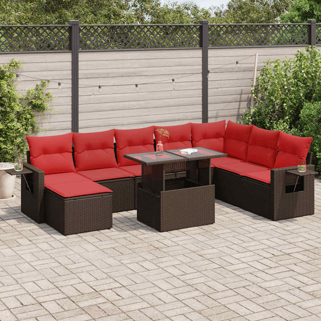 9-delige Loungeset met kussens poly rattan acacia bruin is nu te koop bij PeponiXL, paradijselijk wonen!
