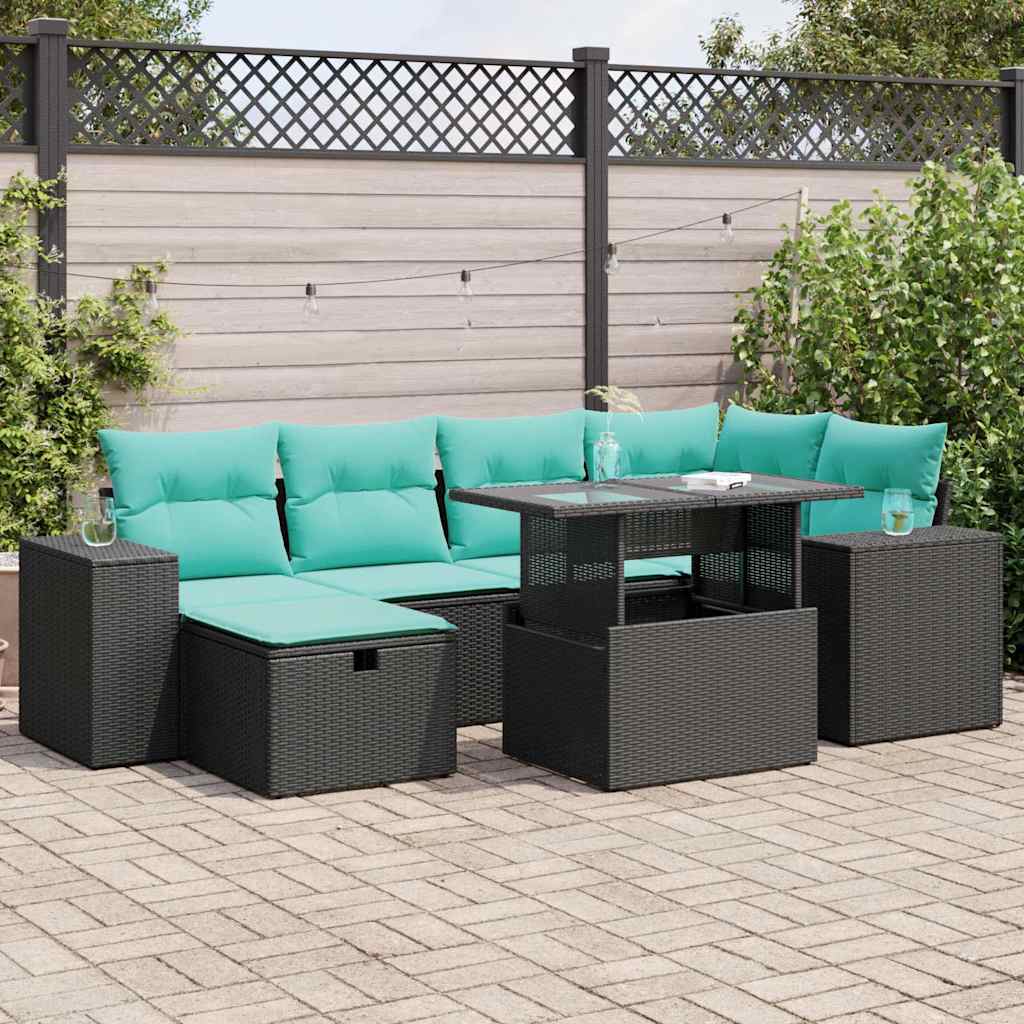 7-delige Loungeset met kussens poly rattan acacia grijs is nu te koop bij PeponiXL, paradijselijk wonen!