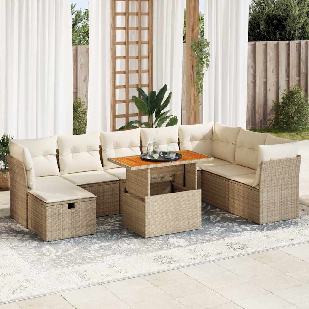 9-delige Loungeset met kussens poly rattan acacia beige is nu te koop bij PeponiXL, paradijselijk wonen!